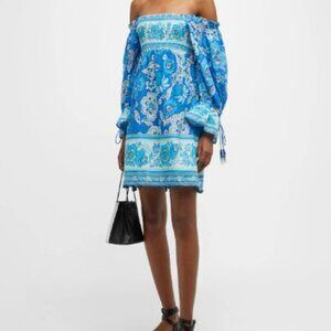 Farm Rio Full of Flowers Smocked Tassel Mini Dress.